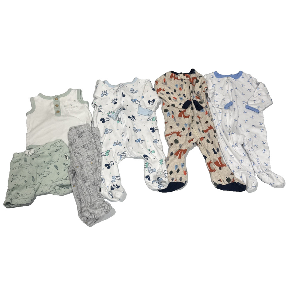 Lot of 6 Baby Boys 3-6M Footies, Bodysuits & Bottom Disney Mickey Mouse Anchor